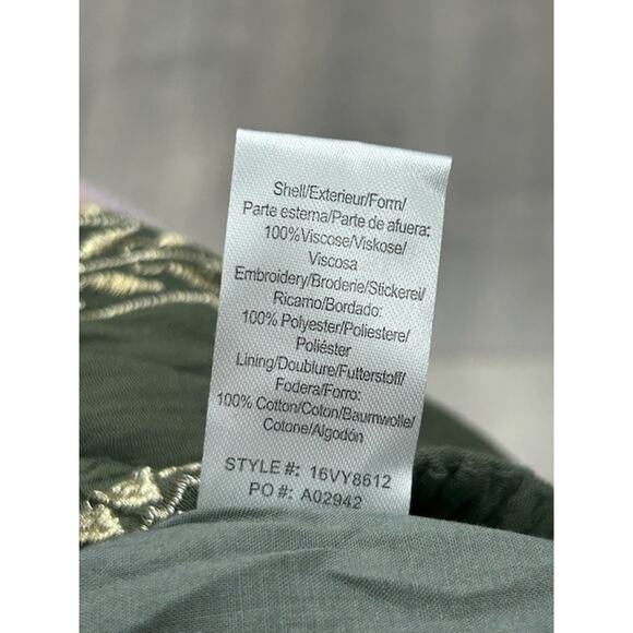 NWT Hale Bob Womens Gauzy Ankle Pants Elastic Waist Embroidered Olive Green XS - Picture 6 of 9